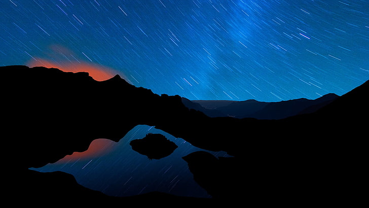 silhouette photo of mountains, nature, landscape, long exposure