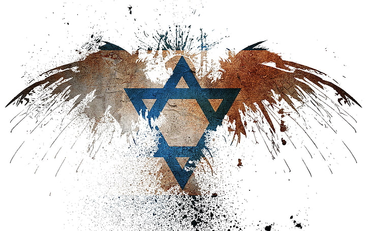 brown, blue, and black eagle logo, Israel, Star of David, grunge
