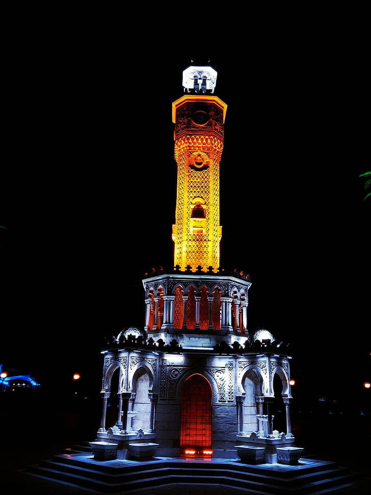 Clock Towers, Izmir, night, HD wallpaper