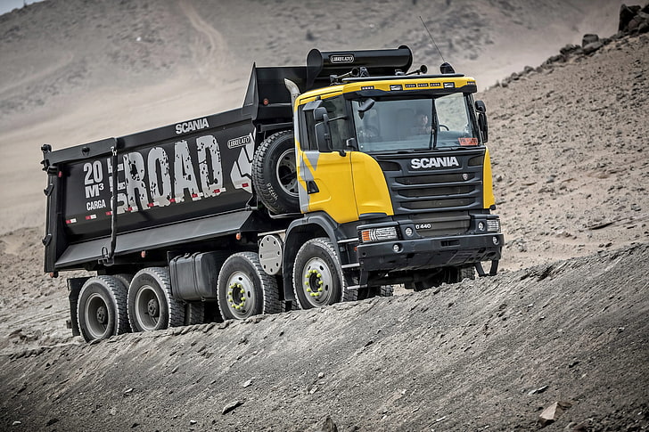 black and yellow dump truck, Scania, 2013, machinery, 8×4, G440, HD wallpaper
