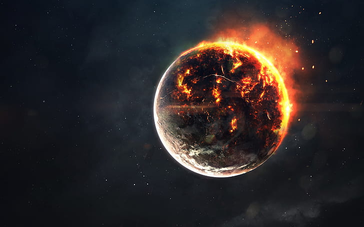 Stars, Fire, Planet, Space, Apocalypse, Hell, Flame, Cataclysm, HD wallpaper