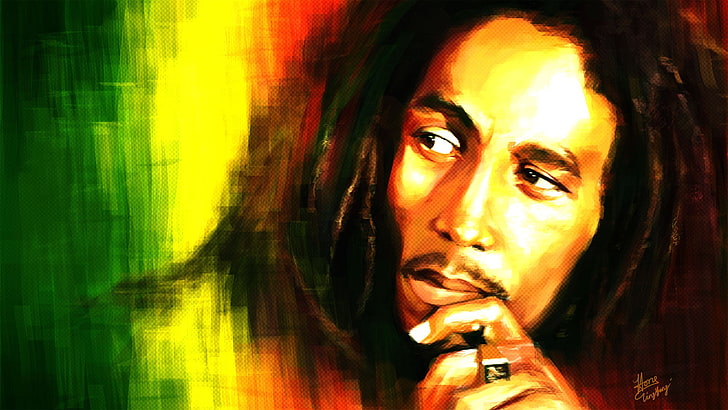 Bob Marley painting, celebrity, men, portrait, headshot, one person, HD wallpaper