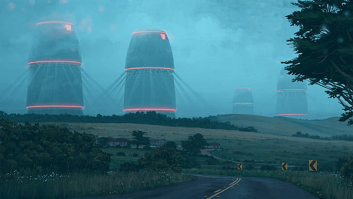 Simon Stålenhag, digital painting, apocalyptic, Robots, cyberpunk, HD wallpaper