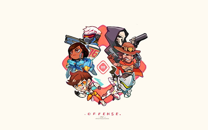 Offense gaming logo, Overwatch, Soldier: 76, Pharah (Overwatch)