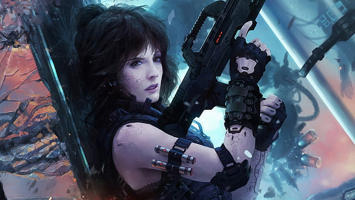 Cyberpunk, Futuristic, Women, Weapon, Science Fiction, HD wallpaper