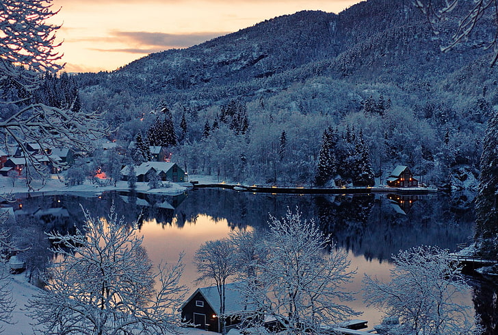snow  desktop backgrounds, water, tree, reflection, plant, scenics - nature