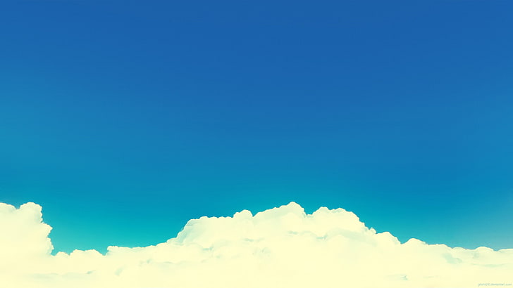 clouds, drawing, minimalism, sky, cloud - sky, blue, scenics - nature, HD wallpaper