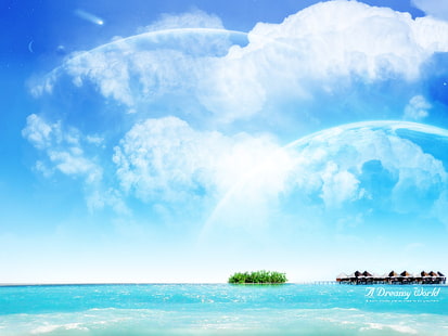HD wallpaper: Sea Water Dreamy World HD, cloudy blue sky, fantasy |  Wallpaper Flare