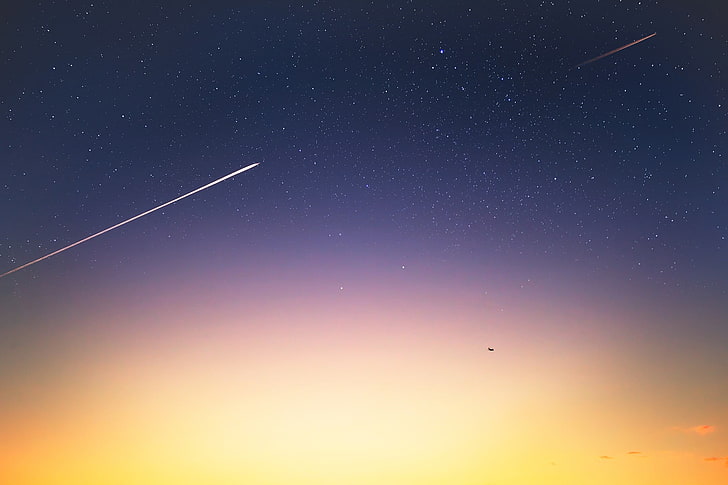 untitled, sky, space, sunset, planes, science fiction, stars, HD wallpaper