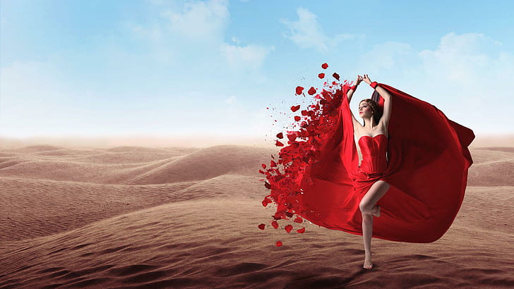 Blonde girl with red dress, women's red sweetheart neckline ballgown, HD wallpaper