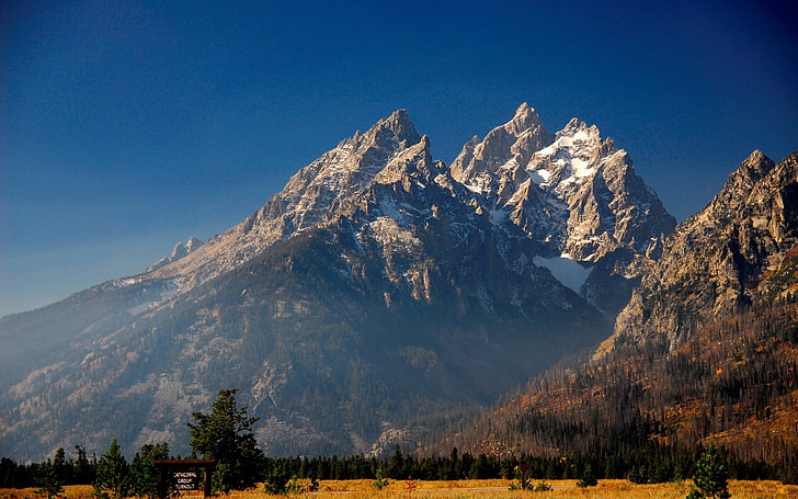 brown mountain, landscape, nature, snowy peak, mountains, fall, HD wallpaper