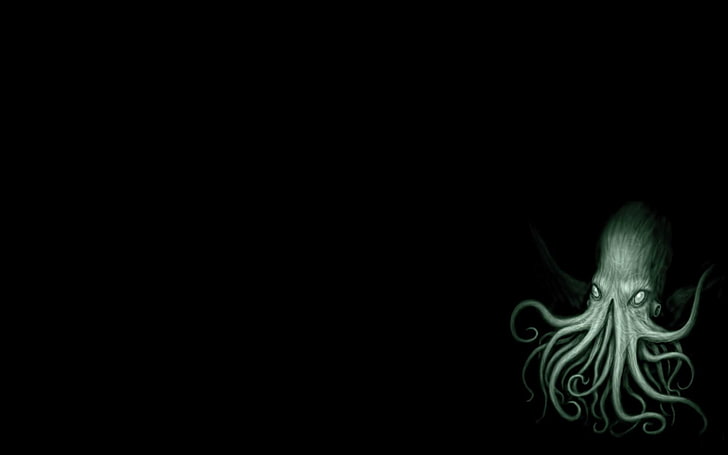 minimalism, Cthulhu, octopus, creature, black background, copy space