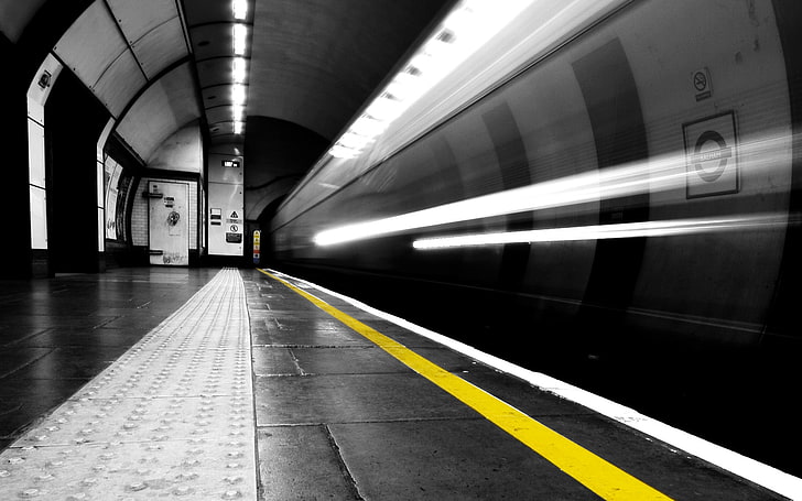 subway train station, timelapse photography of a subway, London Underground, HD wallpaper