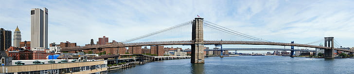 New York City, triple screen, Brooklyn Bridge, HD wallpaper