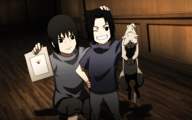 cats uchiha sasuke naruto shippuden uchiha itachi anime anime boys paws brothers children Anime Naruto HD Art
