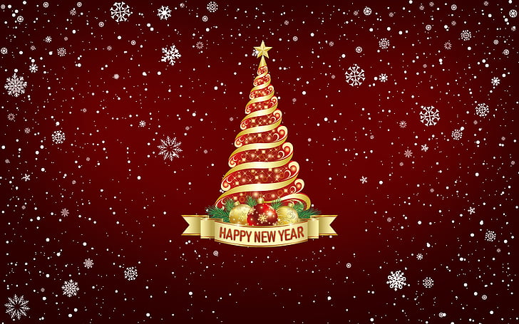 Happy New Year christmas tree greetings, Merry Christmas, 4K, HD wallpaper