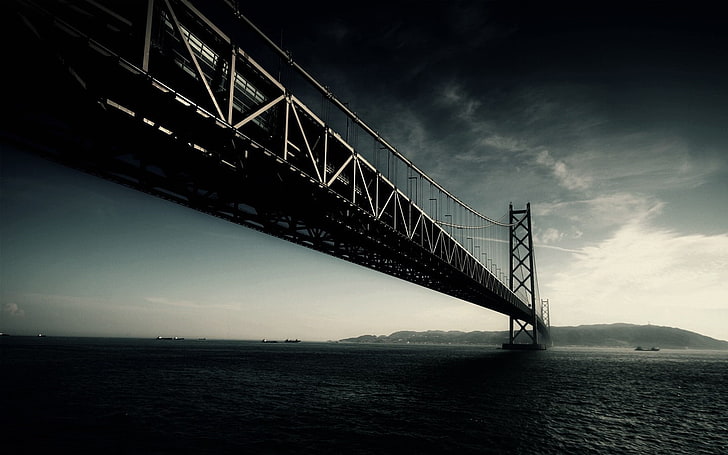 bridge, San Francisco, dark, sea, sky, water, cloud - sky, built structure