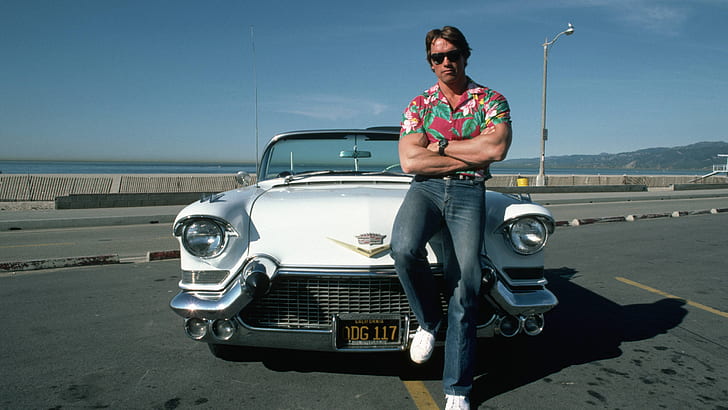 Cadillac and Arnold Schwarzenegger, terminator, hollywood, HD wallpaper