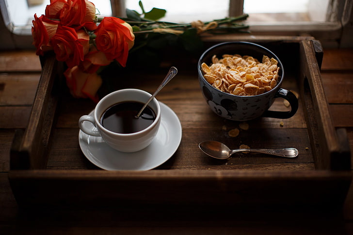 white ceramic teacup, breakfast, coffee, food, flower, flowering plant, HD wallpaper