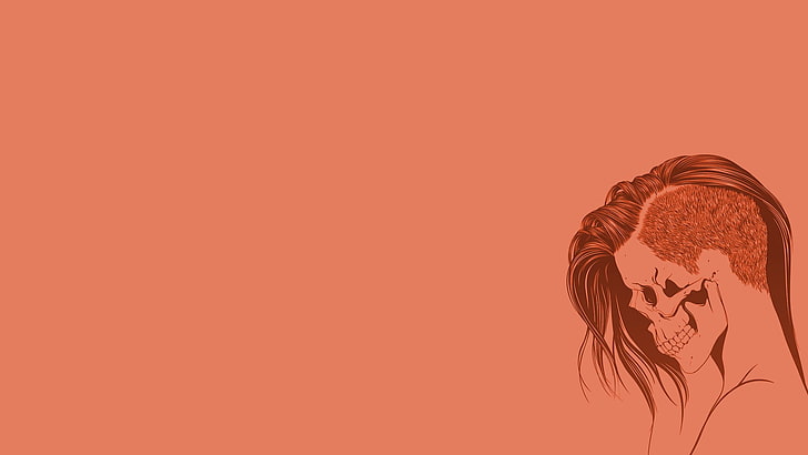 human skull illustration, minimalism, copy space, colored background, HD wallpaper