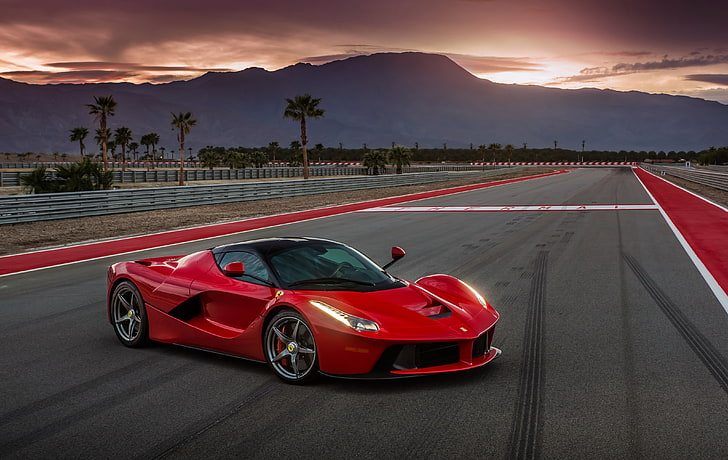 red Ferrari LaFerrari coupe, side view, car, speed, sports Car, HD wallpaper