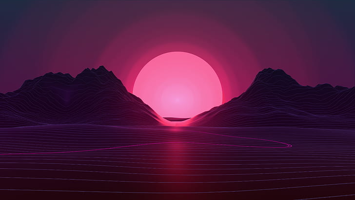 HD wallpaper: retrowave, mountains, purple, sunrise, sunset, purple  background | Wallpaper Flare