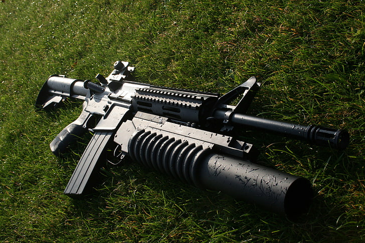 grass, weapons, grenade launcher, rifle, M16, assault, M203