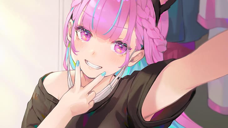 anime girls, pink hair, Minato Aqua