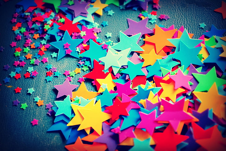 assorted-color star lot, colored, small, stars, large, confetti, HD wallpaper