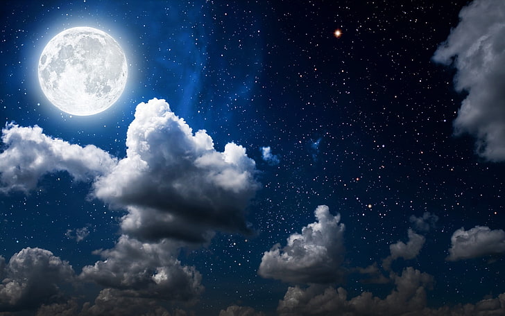 Full moon, Sky, Clouds
