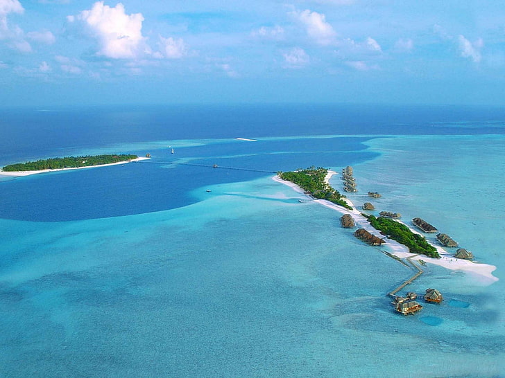 green island, sea, water, scenics - nature, cloud - sky, blue, HD wallpaper