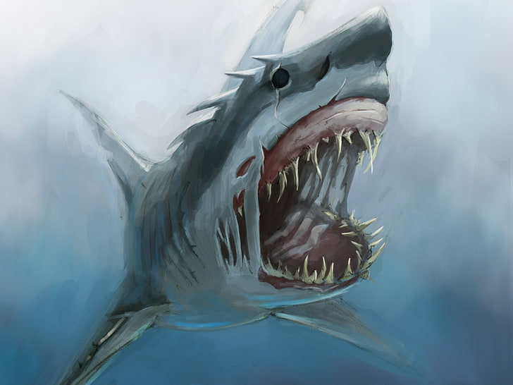 sea monsters, shark, drawing, animal, animal themes, one animal, HD wallpaper