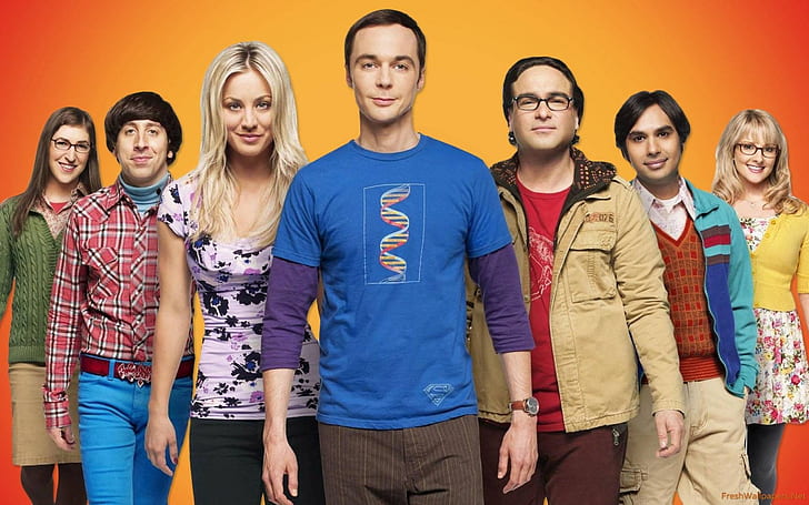 The Big Bang Theory Smiley Cast, funny, bazinga, HD wallpaper
