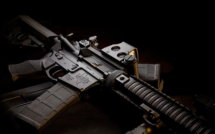 black sub machine gun, twilight, ar-15, hd wallpaper, collimator, HD wallpaper