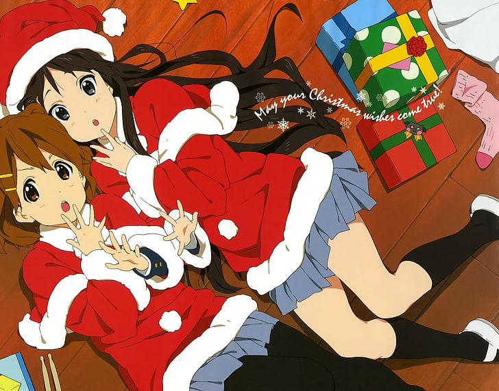 K-ON!, Hirasawa Yui, Akiyama Mio, anime, anime girls, Christmas, HD wallpaper
