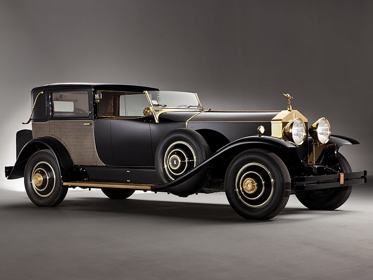 classic black and gold Rolls-Royce car, auto, Rolls Royce Phantom