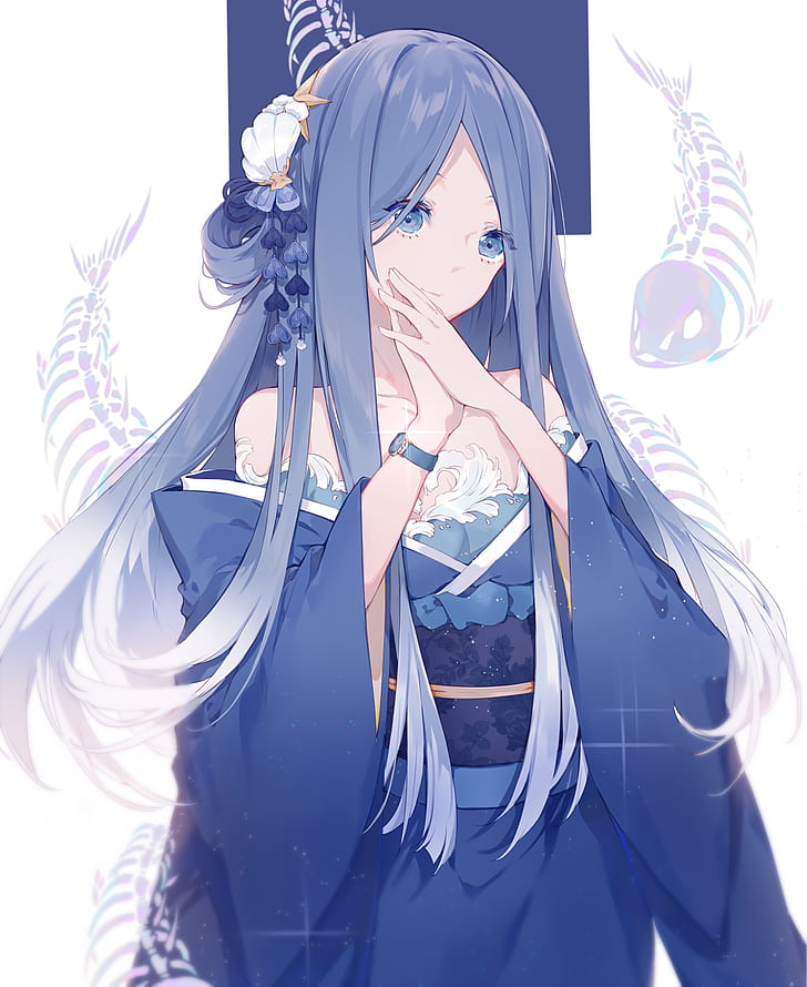 anime girl with blue hair and blue eyes