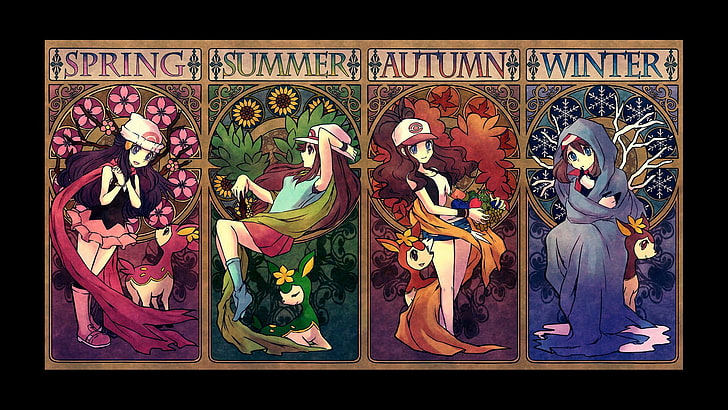 four girls illustration, May (pokemon), Pokémon, Pokémon trainers