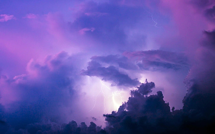 Summer florida lightning purple clouds sky, cloud - sky, beauty in nature, HD wallpaper