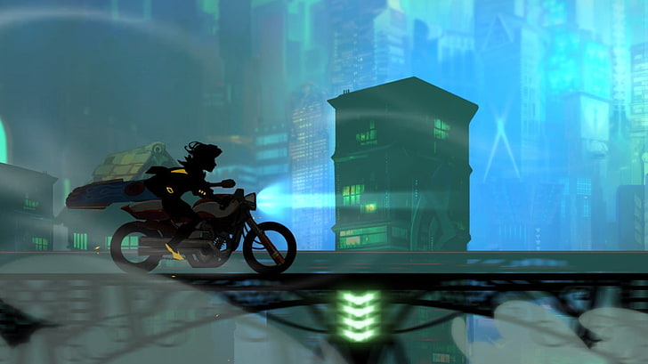 woman riding motorcycle illustration, Transistor, Red (Transistor)