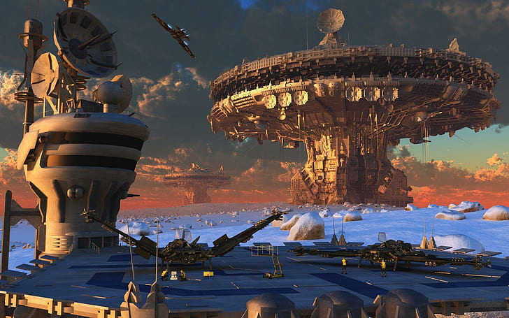 Sci-fi landing platform, battleship star wars, fantasy, 1920x1200, HD wallpaper