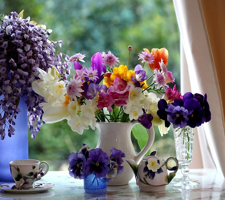 nature, abstract, flowering plant, vase, table, freshness, flower arrangement, HD wallpaper