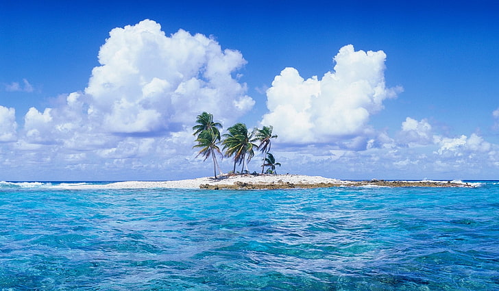 tropical, atolls, sea, clouds, beach, water, nature, landscape