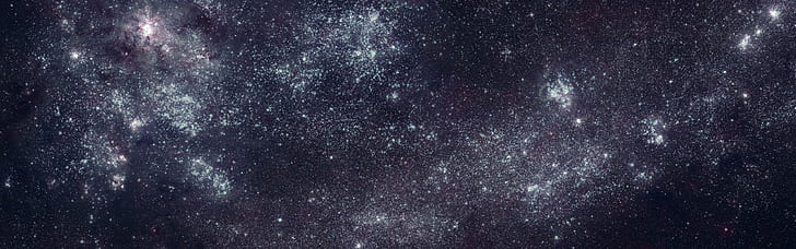 Large Magellanic Cloud, dual monitors, space, stars, multiple display, HD wallpaper
