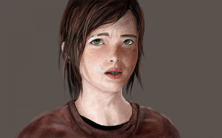 Ellie -the Last Of Us, girl with brown crew neck shirt drawing