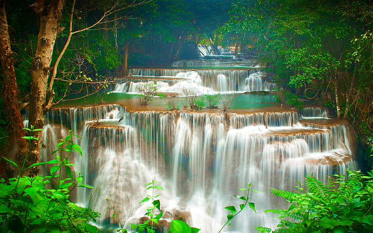 Tropics-Cascade-Waterfalls-Green-Trees-Huay-Maekamin-Waterfall-Kanchanaburi-Waterfall-Thailand-Nature-Wallpaper-HD-3840×2400, HD wallpaper