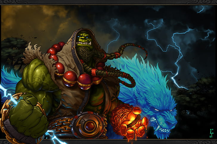 zipper, wolves, blizzard, Orc, world of warcraft, wolf, the leader, HD wallpaper