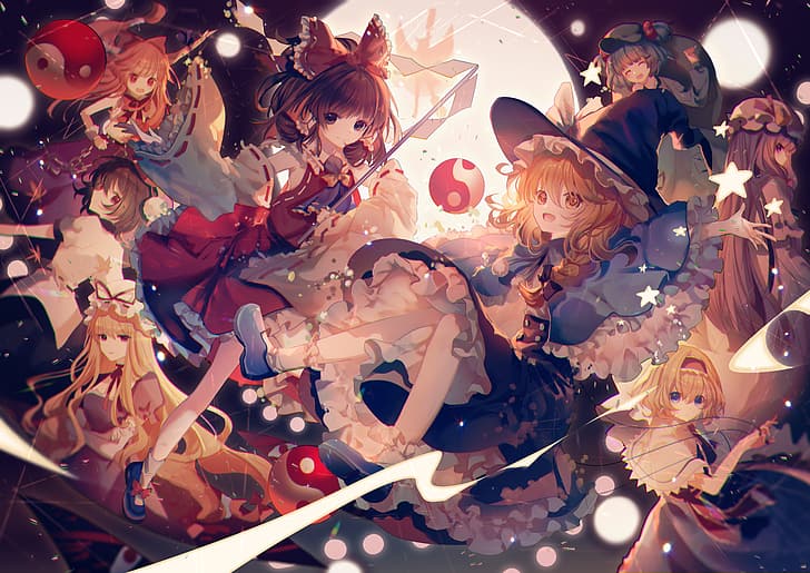 anime girls, Touhou, Hakurei Reimu, Kirisame Marisa, Patchouli Knowledge, HD wallpaper