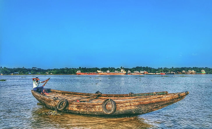 river, river delta, boat, landscape, Bangladesh, men, water