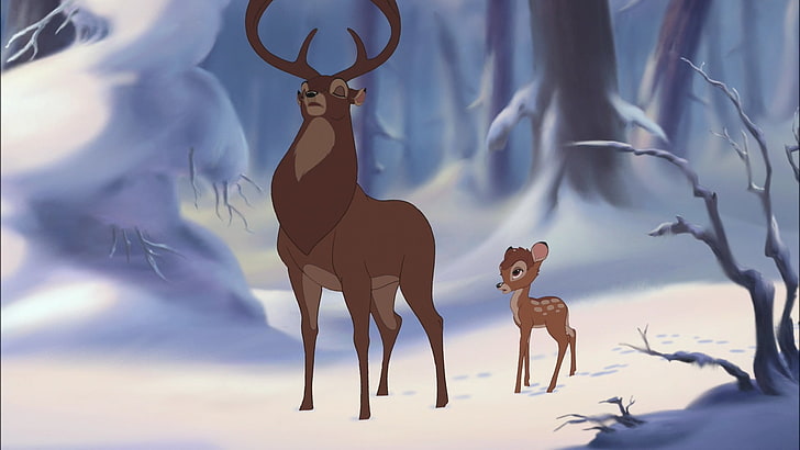 HD wallpaper: Bambi illustration, winter, forest, snow, cartoon, deer,  animal | Wallpaper Flare